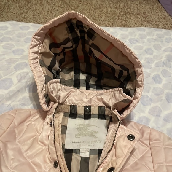 Burberry Girls Toddler 2Y Pink Classic Plaid Reversible Hood Quilted Jacket - Picture 6 of 9